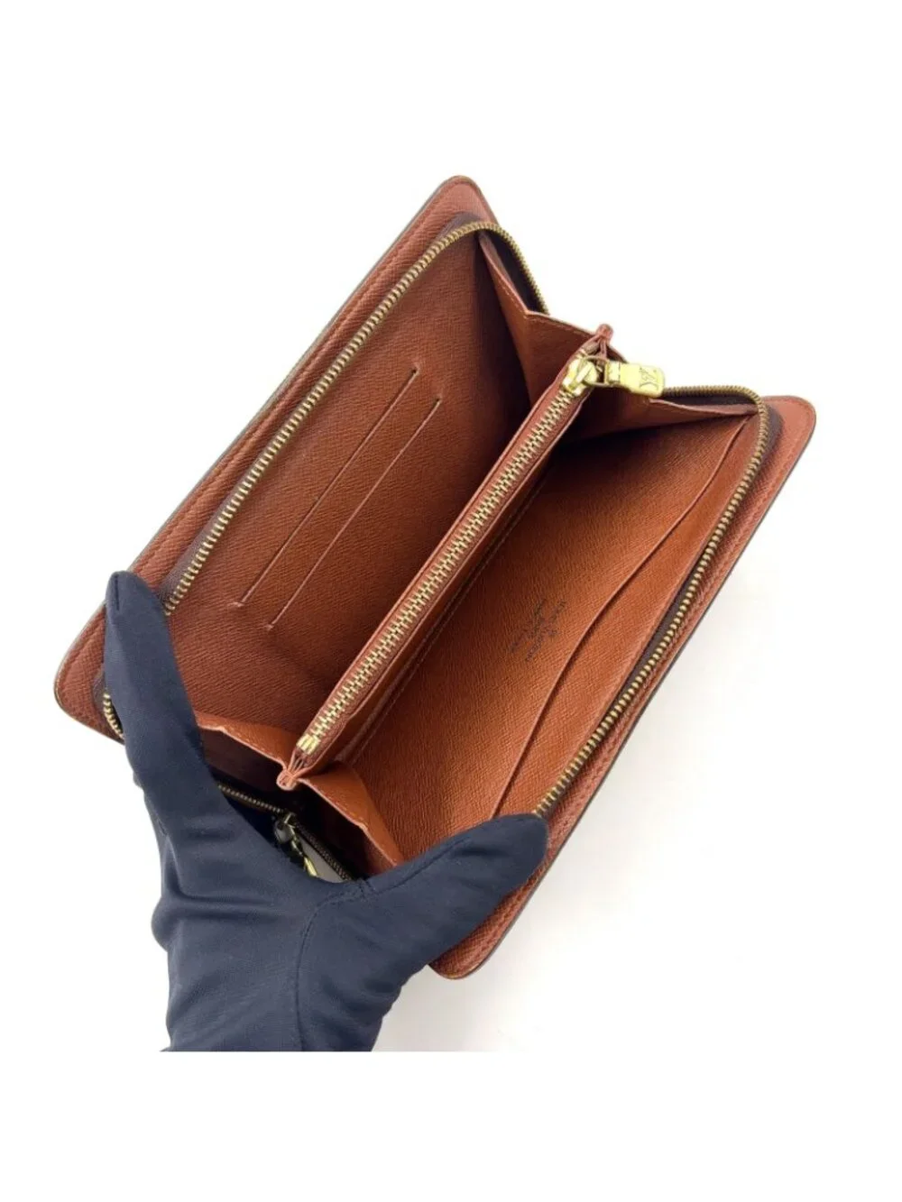 Louis Vuitton Porto Monnaie Zip Monogram Leather Brown Round Zippy Wallet Gold